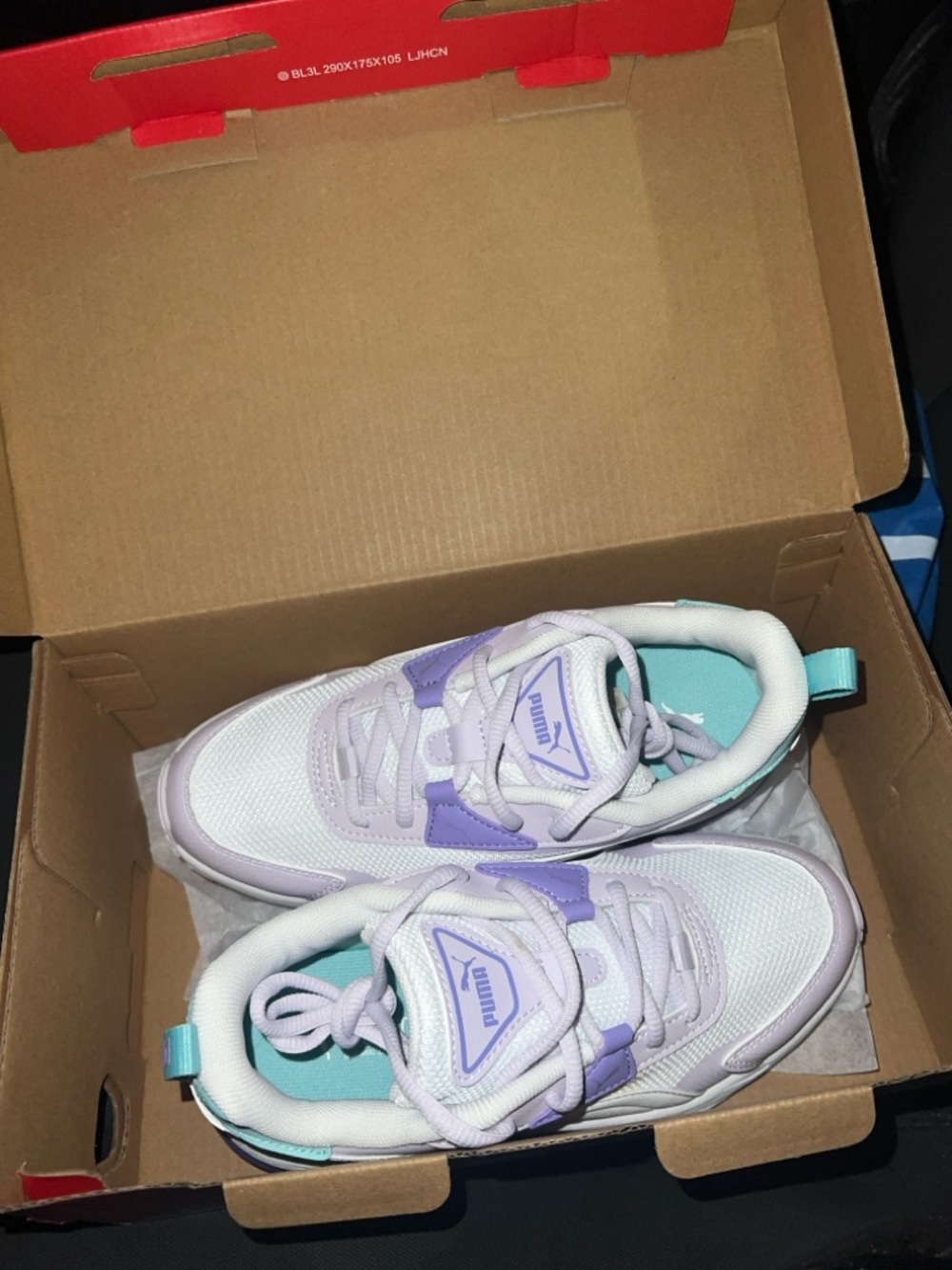 Puma Kids White Sneakers with Lavender & Mint Accents